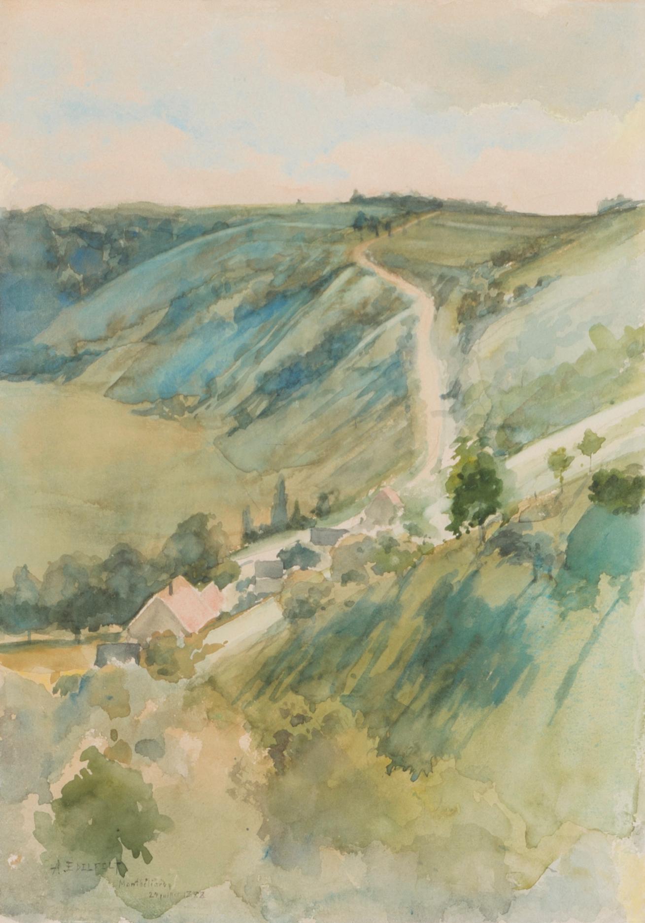 ALBERT EDELFELT, vesiväri, signerattu ja päivätty Montbéliard 1888.