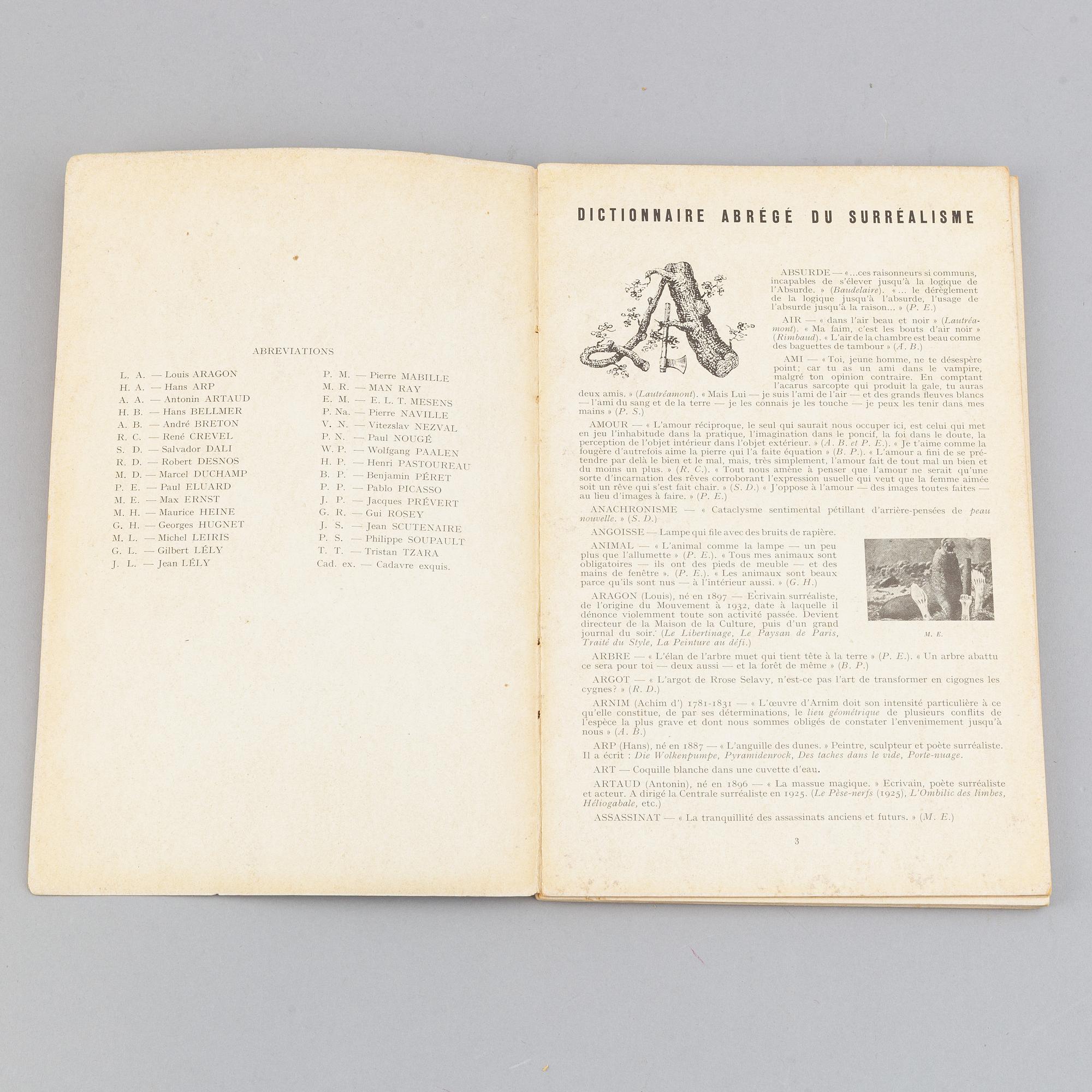 BOOK, "Dictionnaire Abrégé du Surréalisme", 1938.