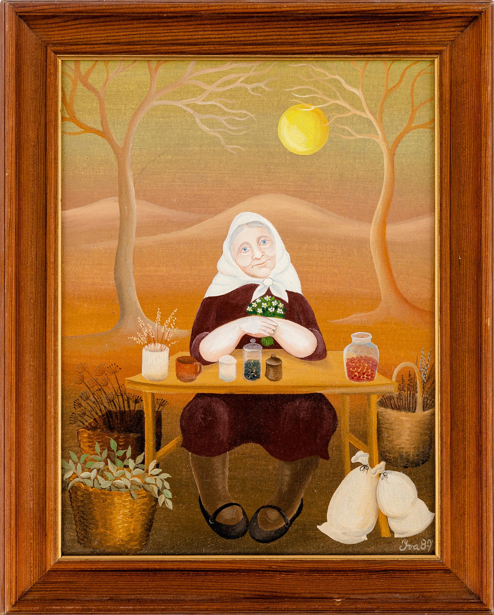 Iva Hüttnerova, oil on cardboard, signed and dated 87.