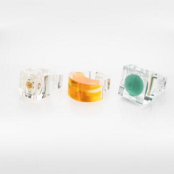 Siv Lagerström, three acrylic plastic rings, 1970s.