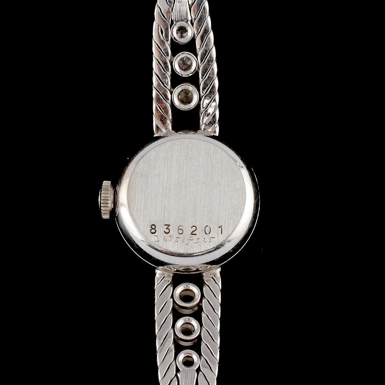 DAMARMBANDSUR, Certina, 18k vitguld med 6 briljantslipade diamanter, omkring 1900-talets mitt. Vikt 19 g.