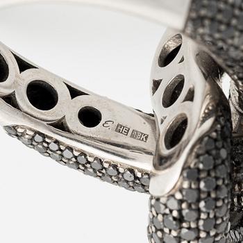 An Engelbert ring "The Legacy Knot" large, 18K white gold with black diamonds.