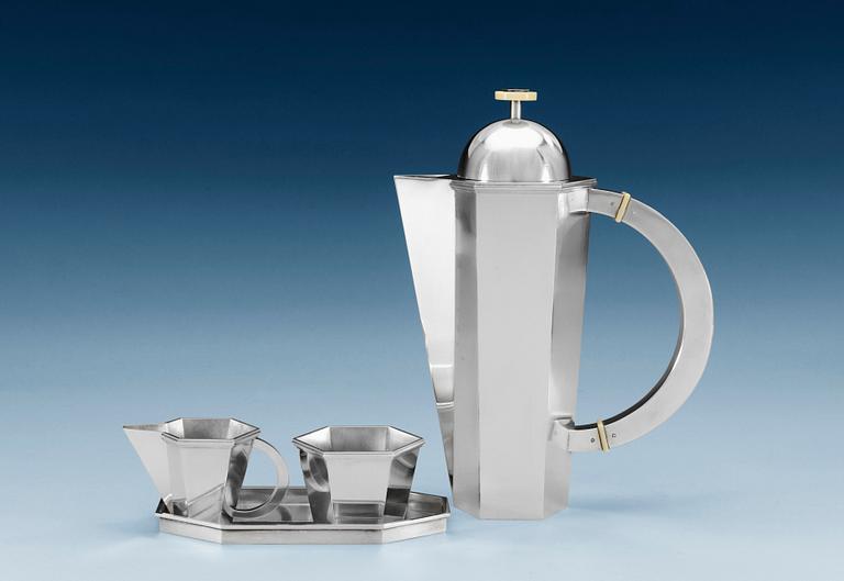WIWEN NILSSON, kaffeservis med bricka, 4 delar, Lund 1968-71, sterling.