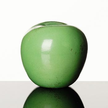 Hans Hedberg, a faience sculpture of a green glazed apple, Biot France.