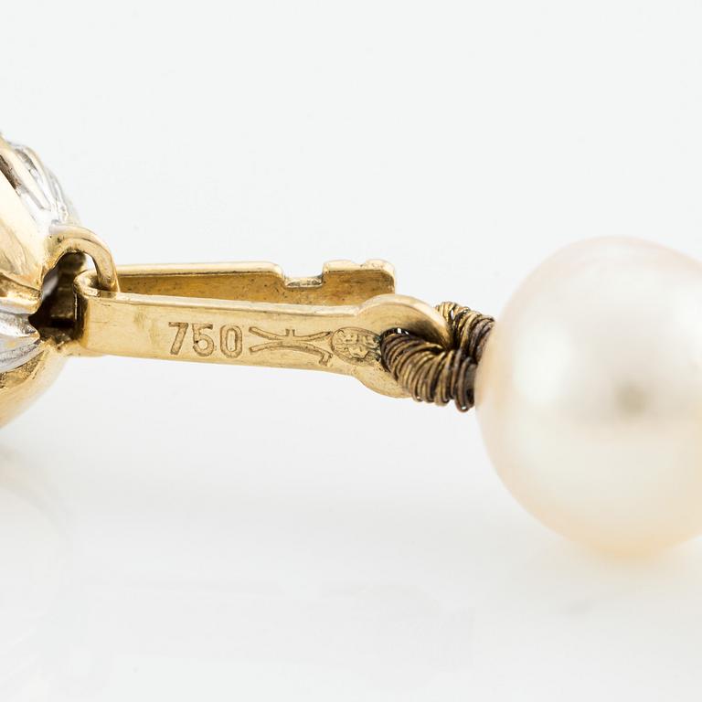 Collier & armband, odlade pärlor med lås 18K guld och små diamanter.