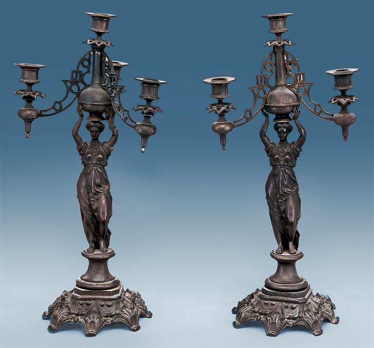 A PAIR OF FIVE LIGHT CANDELABRAS.