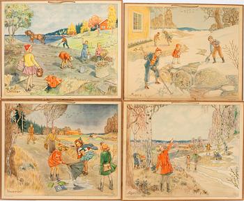 Maj Lindman, school charts, 12 pcs. P.A Norstedt & Söner, Stockholm.