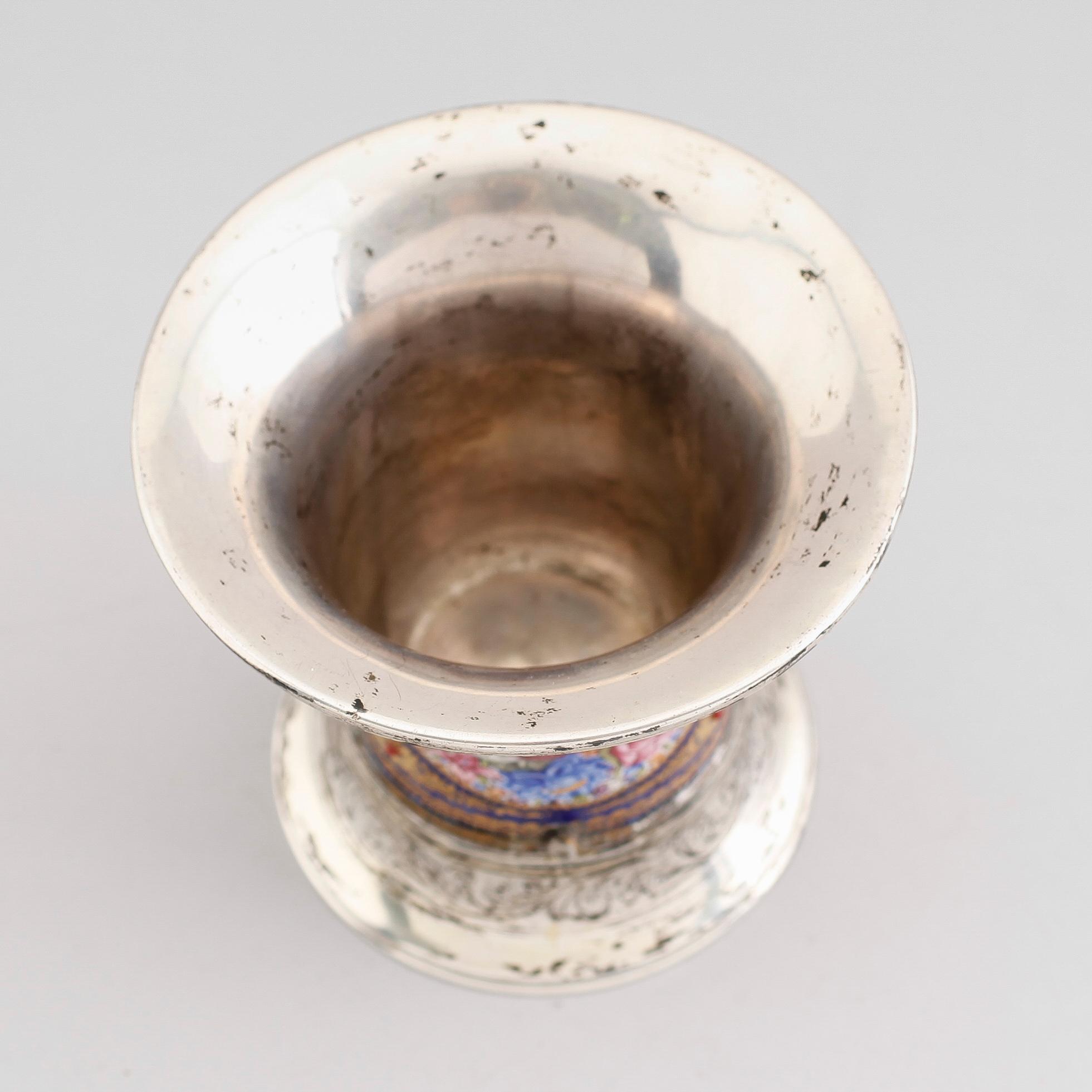 BÄGARE, silver och emaljarbete, sannolikt 1800-tal.