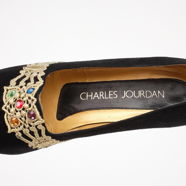 CHARLES JOURDAN, a pair of black suede pumps, size 7.