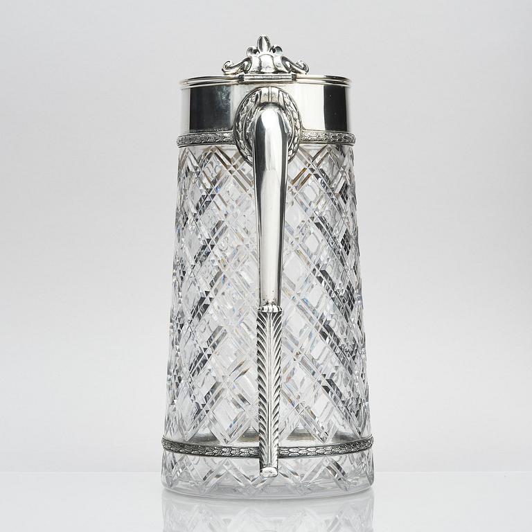 A  flamboyant and unusual large silver and cut-glass decanter by Wilhelm Bolin, Moscow 1912-1917, W.A. Bolin.