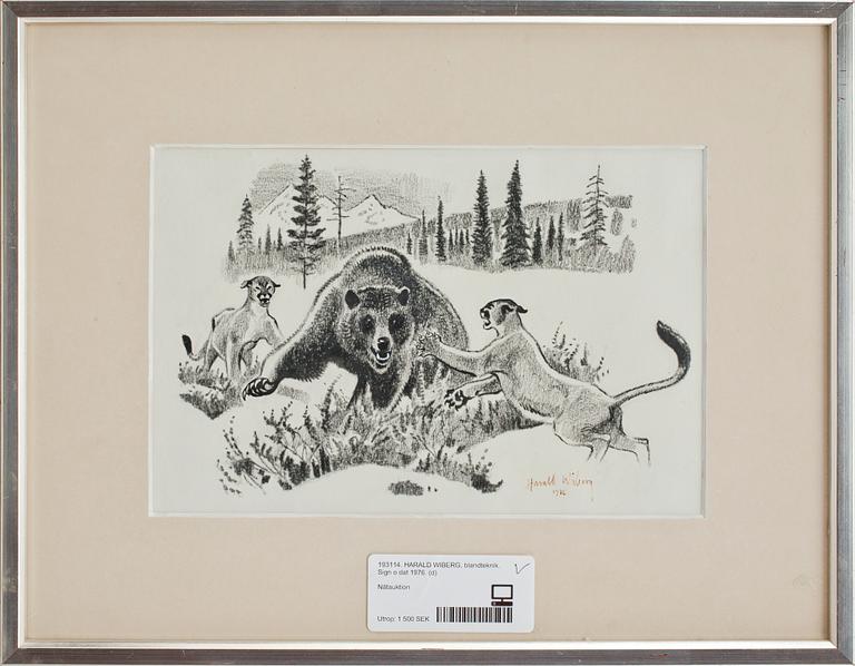 HARALD WIBERG, teckning med täckvitt. Sign o dat 1976.