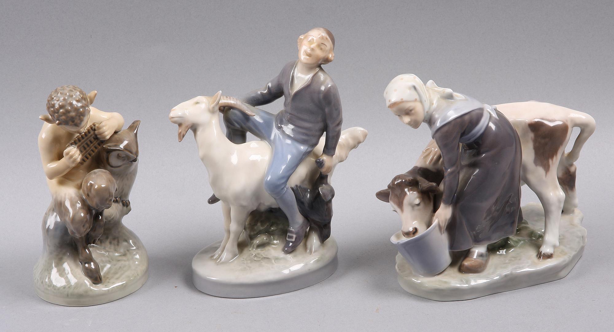 FIGURINER, 3 st, porslin, Royal Copenhagen, Danmark.