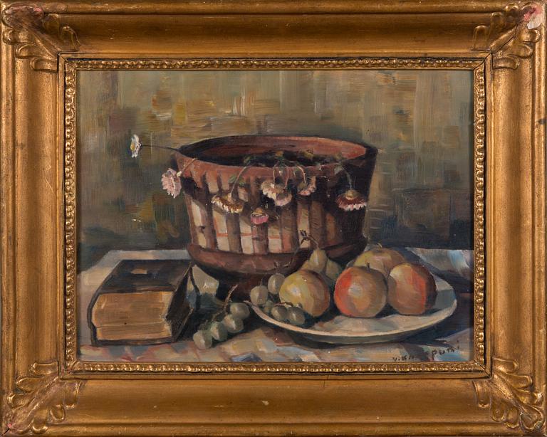 Väinö Kamppuri, olja på pannå, signerad.