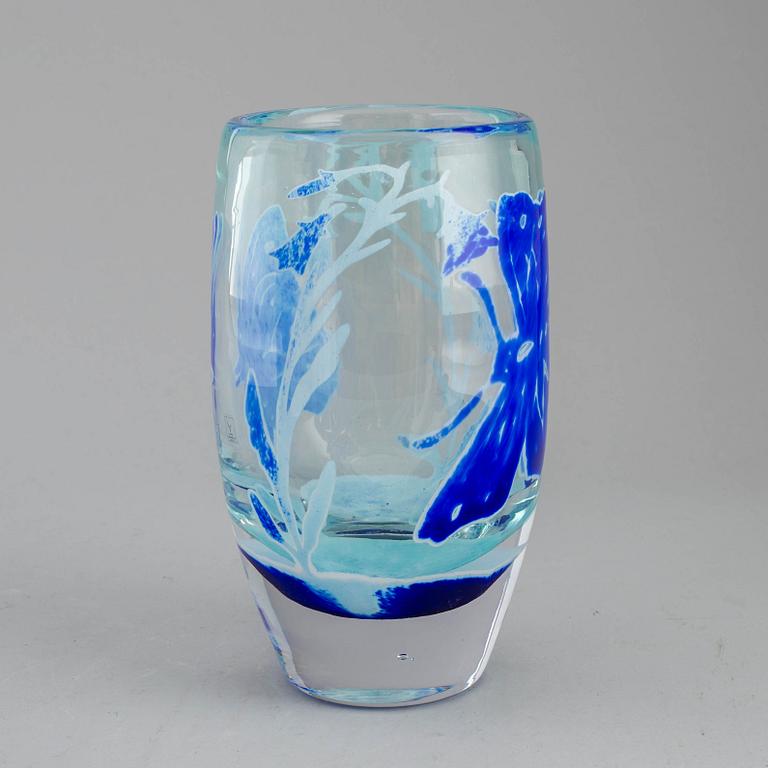 A late 20th century glass vase by Astrid Gate, signed and numbered 49/299, sepcial edition, Johansfors.