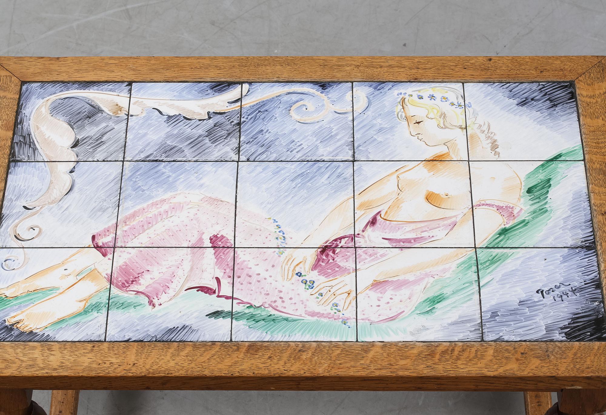 A SMALL TABLE DECORATED BY MARTIN POSER, dated 1944.
