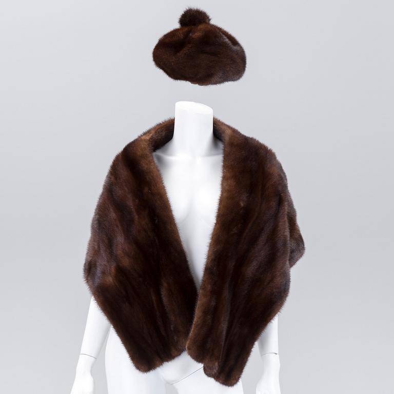 A mink fur stole and hat, Stockholm.