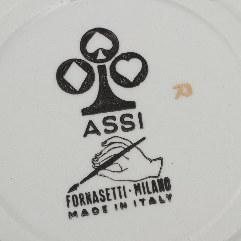 GLASUNDERLÄGG, 7 st, porslin, Fornasetti, Milano, Italien. 1900-talets tredje kvartal.