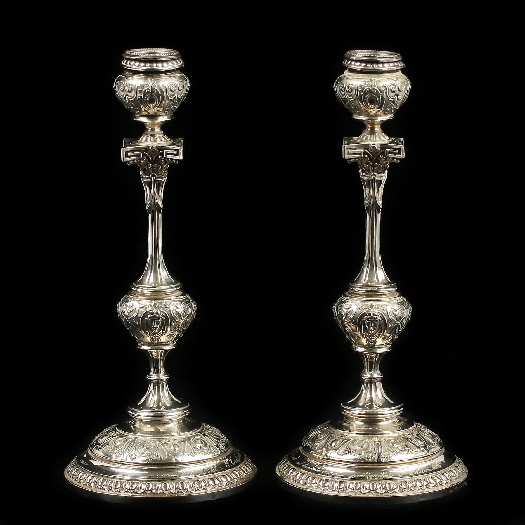 LJUSSTAKAR, ett par, silver. Nyrenässans, GAB Stockholm 1891.