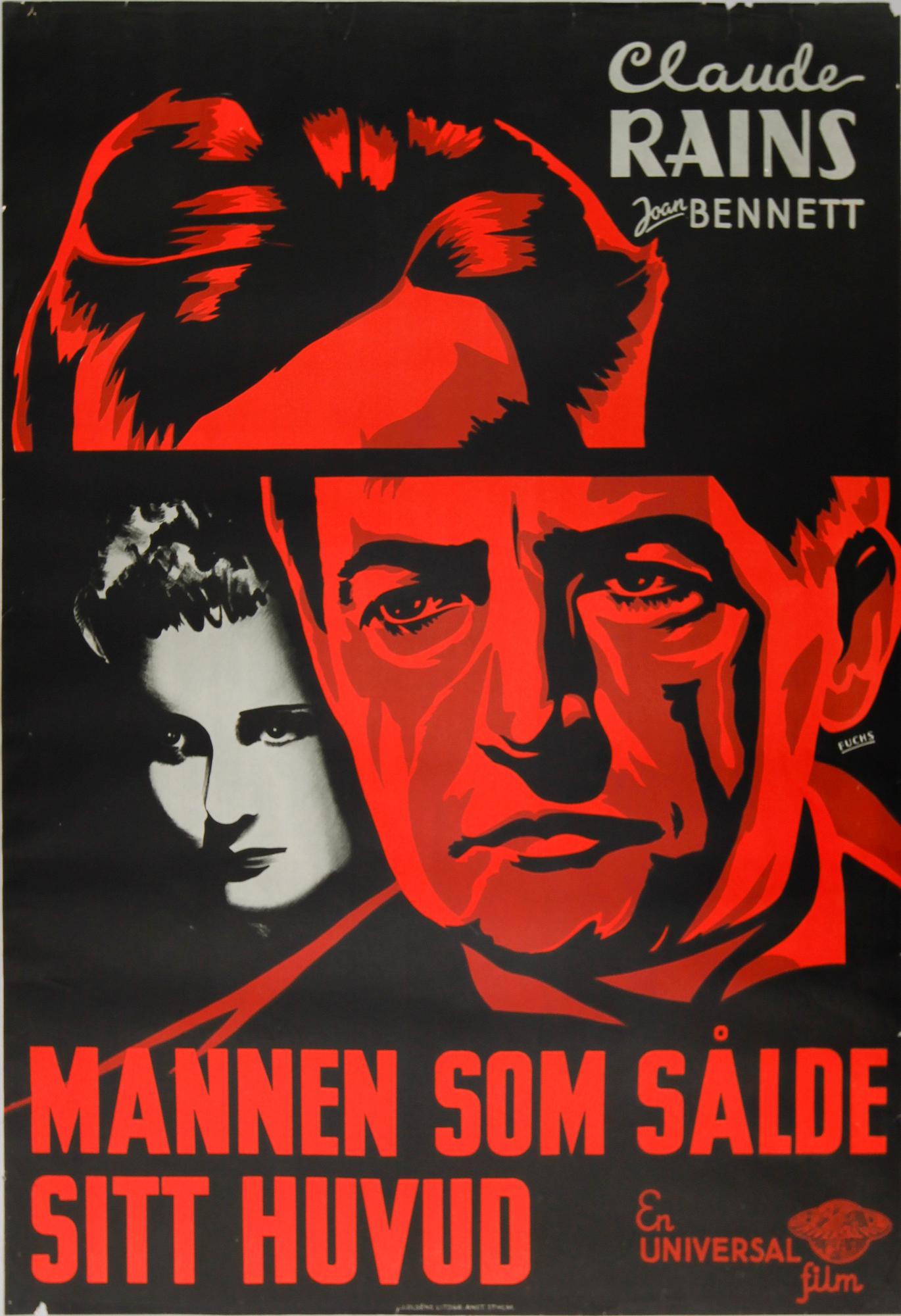 FILMAFFISCH, litografiskt tryck, "Mannen som sålde sitt huvud", Fuchs, 1935.