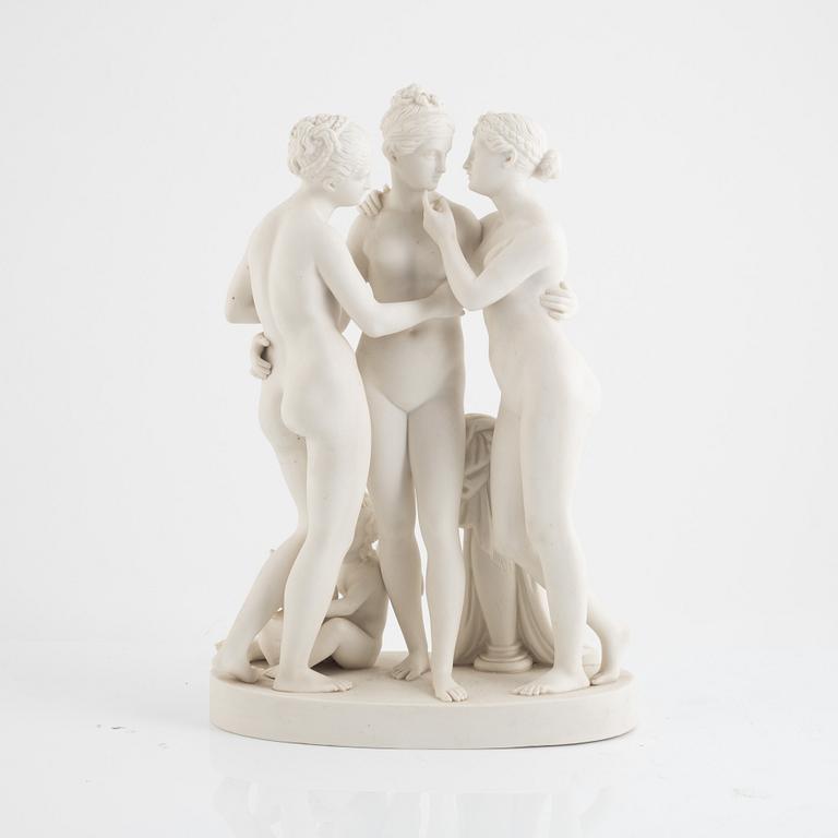 Bertel Thorvaldsen, after. A buscuit porcelain figurine, 'Gracerna och Amor' Gustafsberg 1895.