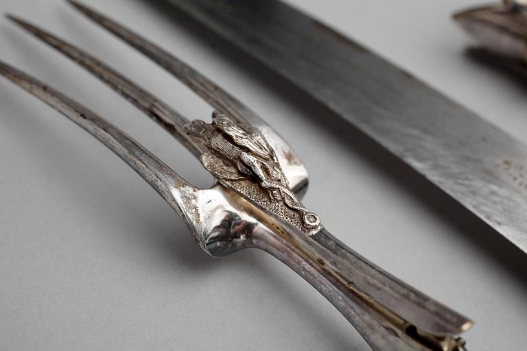 TRANSCHERBESTICK, 3+1, silver, något otydliga stämplar, troligen Paris, sekelskiftet 1900.