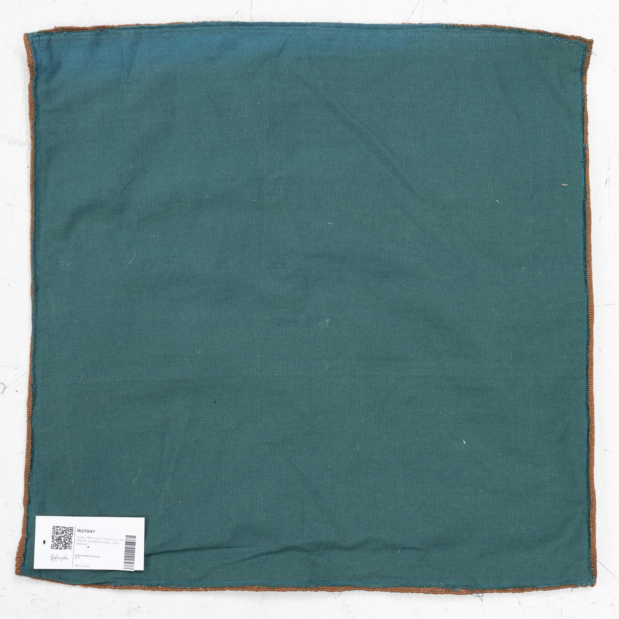 Jynne, "Rött Lejon", flamskväv, 54 x50 cm, sydvästra Skåne, tidigt 1900-tal.