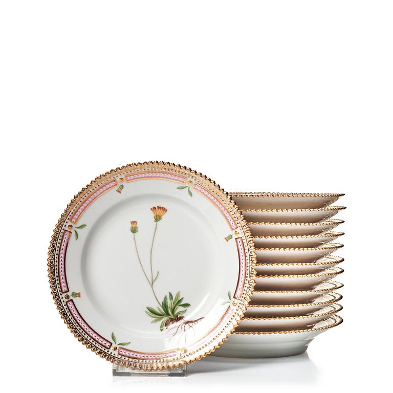 A set of 12 Royal Copenhagen 'Flora Danica' dishes, Denmark, 20th Century.