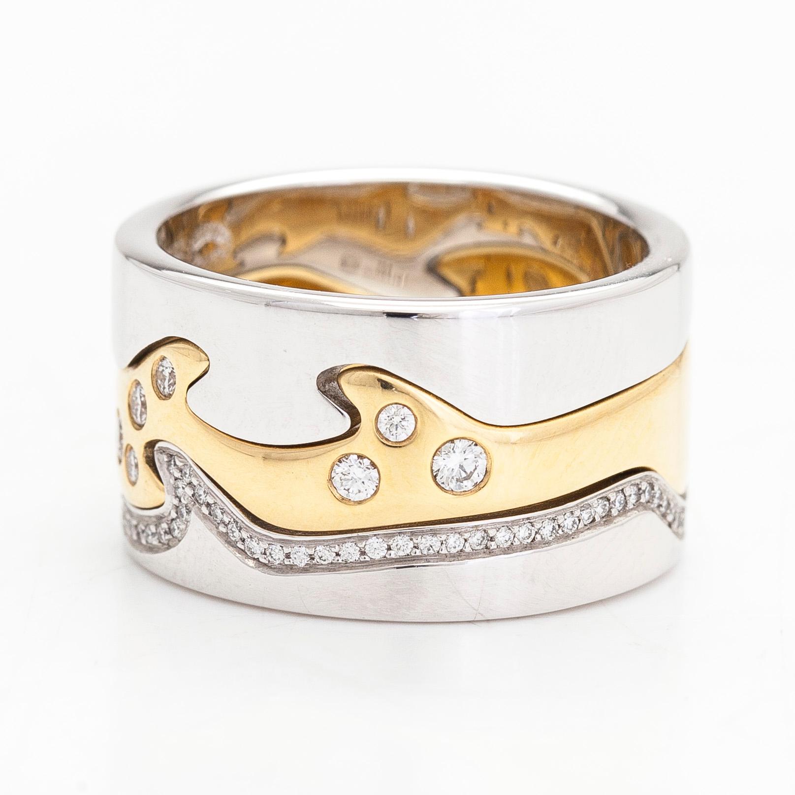 Georg Jensen, sormus, "Fusion", 3 kpl, 18K kultaa/valkokultaa, yhteensä noin 0,34 ct timantteja.