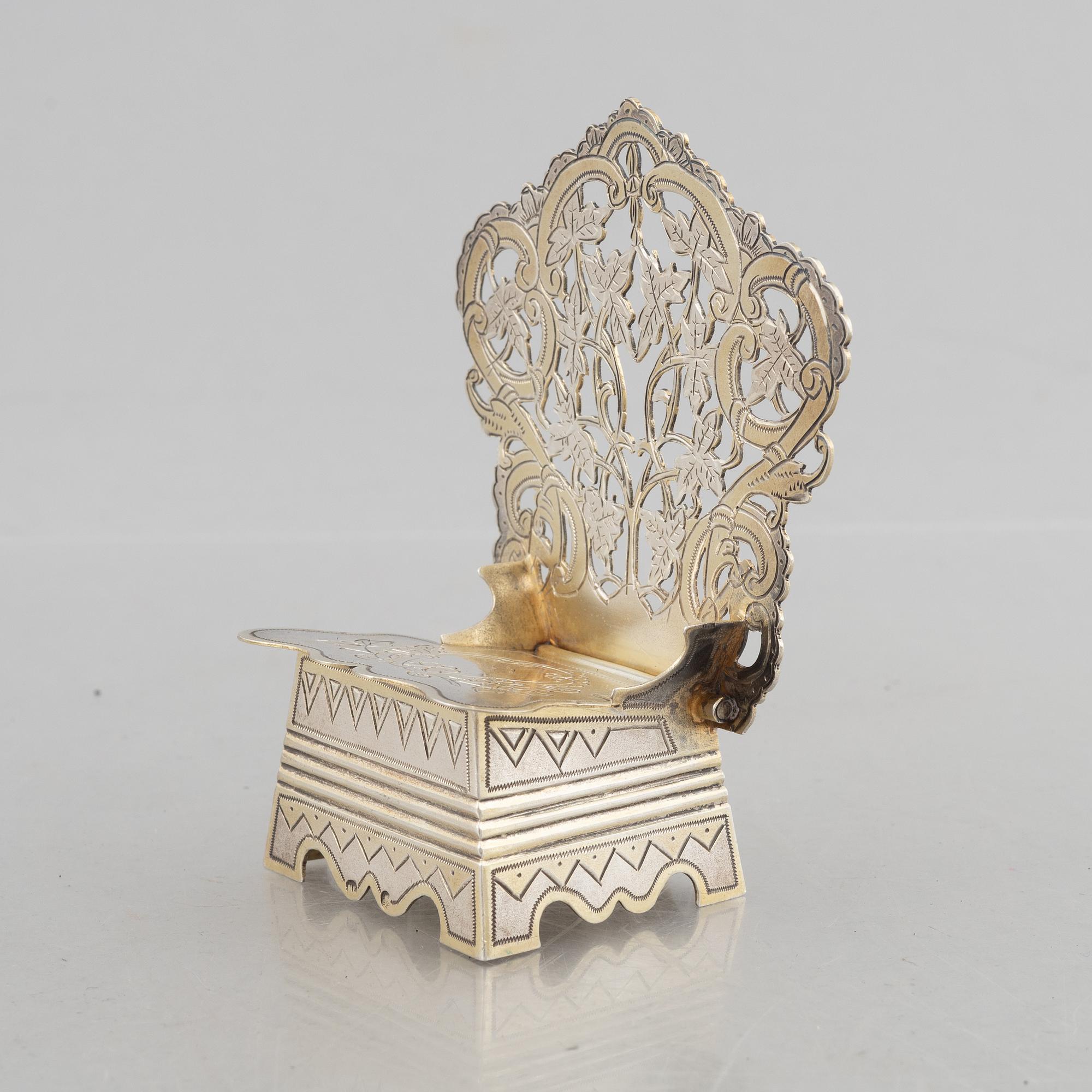 Saltstol, silver, kontrollmästarstämplar Ivan Lebedkin, Moskva, Ryssland 1898-1914.