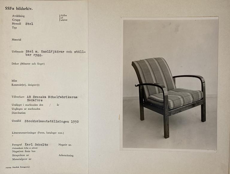 Axel Larsson, likely, a pair of armchairs, Svenska Möbelfabrikerna, Bodafors ca. 1930.