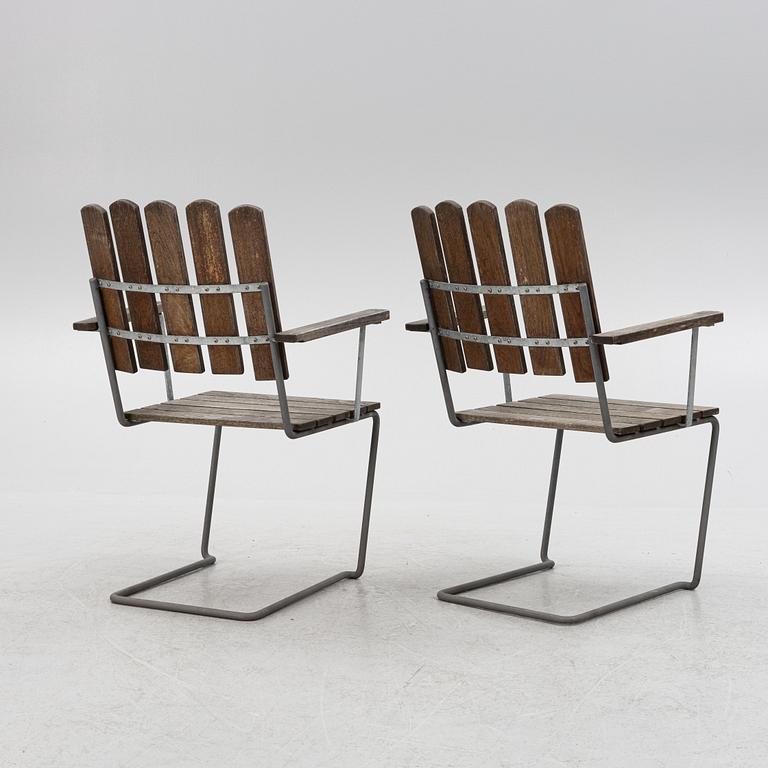 Arthur Lindqvist, garden chairs 6 pcs. "Chair A2", and table, Grythyttan's steel furniture.