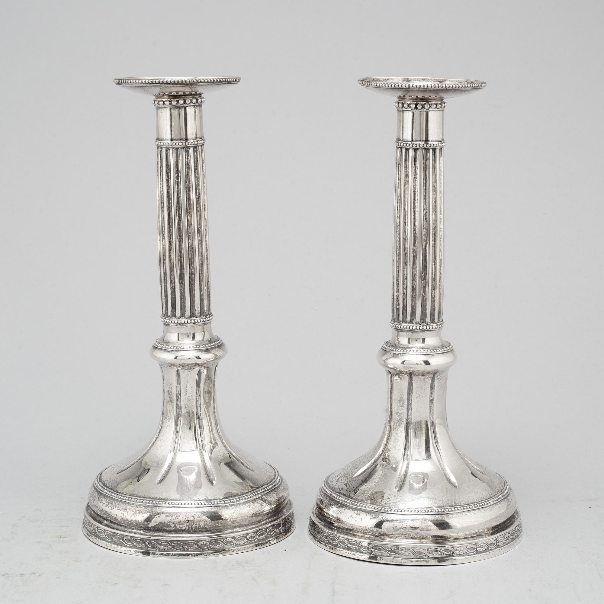A pair of Swedish 18th century silver candlesticks, mark of Peter Johan Zetterling, Linköping 1792.