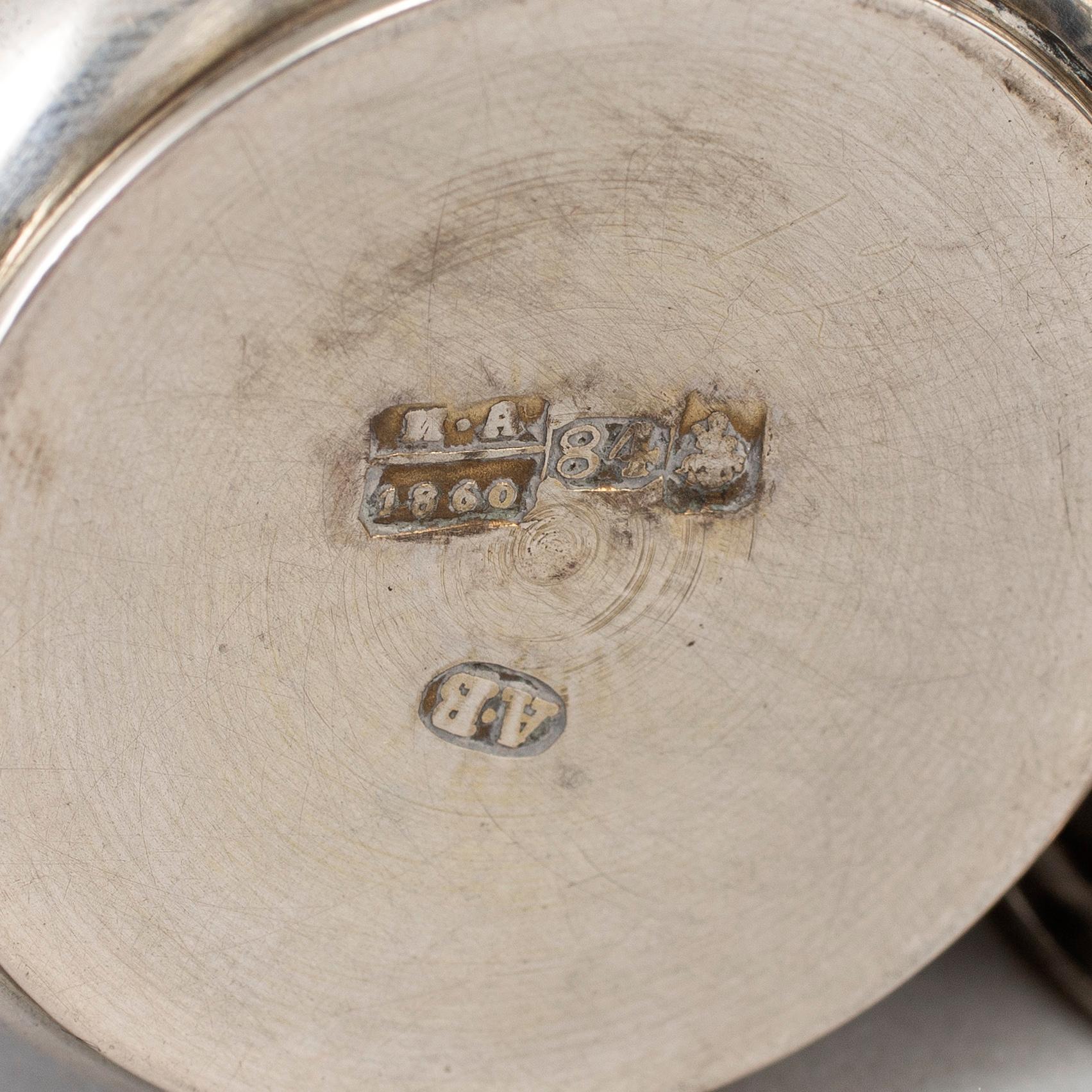 A set of four Russian 19th century silver and niello vodka cups, Moscow.