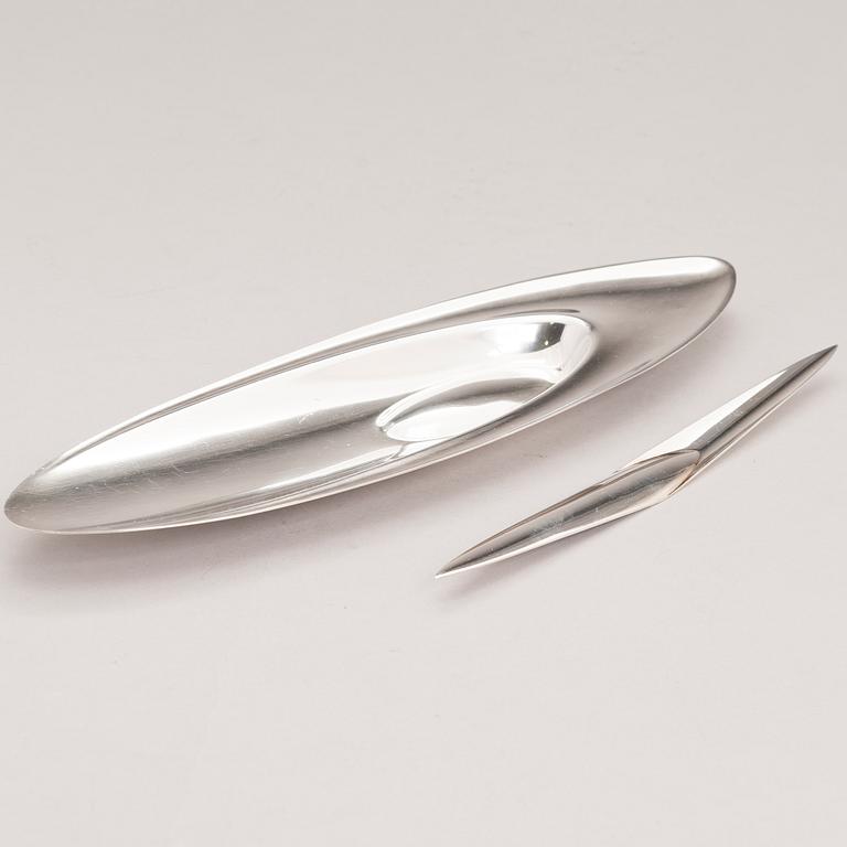 TAPIO WIRKKALA, A silver dish and a paper-knife, marked TW, Kultakeskus, Hämeenlinna, Finland 1967 and 1972.