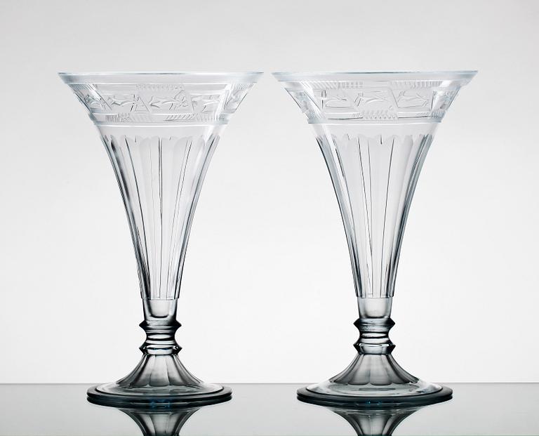 VASER, ett par, glas, Art Deco, Simon Gate, Orrefors, sign o dat -29.