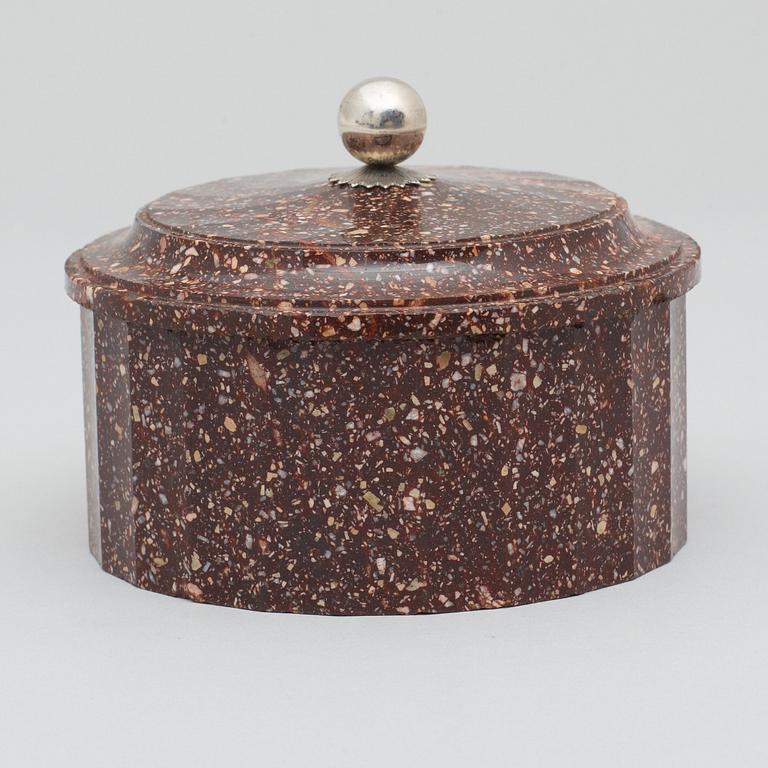 A Swedish Empire 19th century porphyry butter box.