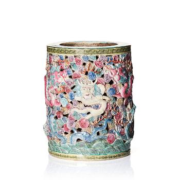 971. A famille rose 'nine dragon' brush pot, Qing dynasty, Qianlong (1736-95).