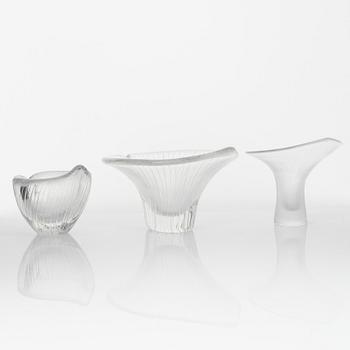 Tapio Wirkkala, two glass bowls and a 'Kantarelli' vase, Iittala, Finland.