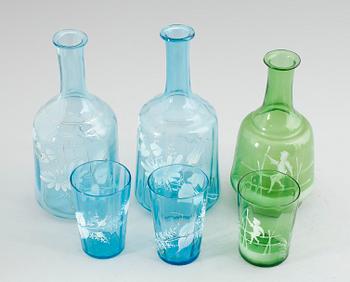 VATTENKARAFFER, 3 st, glas, sekelskiftet 1900.