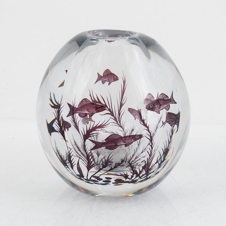 Edward Hald, a "fish graal" glass vase, Orrefors 1954.