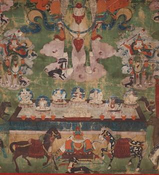 A Mongolian thangka depicting the nine Drala brothers, 19th century.
