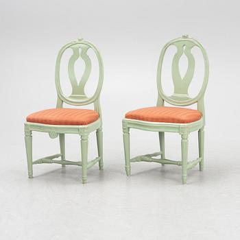 Chairs, two pieces, one by Johan Erik Höglander (master in Stockholm 1777-1813), Gustavian, late 18th century.