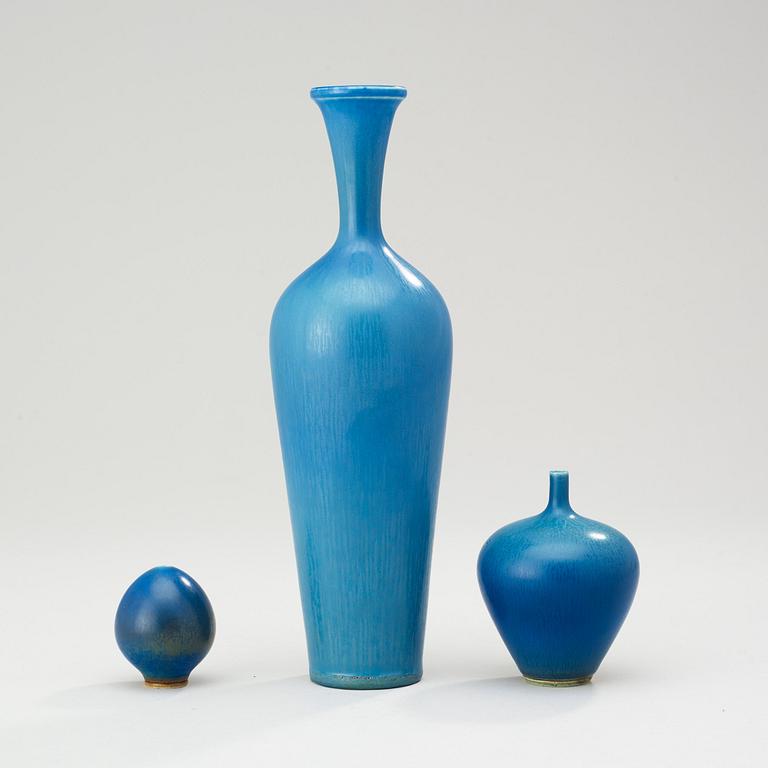 A set of three Berndt Friberg stoneware vases, Gustavsberg Studio 1960's-70's.