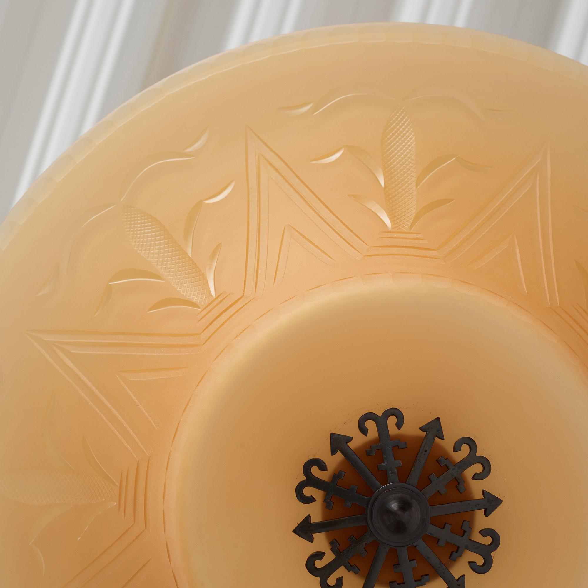 Edward Hald, & Erik Tidstrand, a ceiling lamp, Nordiska Kompaniet & Orrefors, executed ca 1926.