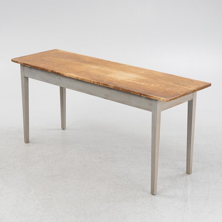 A painted pine table, contemporary with older parts.