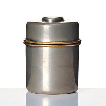 Estrid Ericson, a lidded pewter jar set with an agate model "A 1485", Firma Svenskt Tenn, Stockholm 1952.