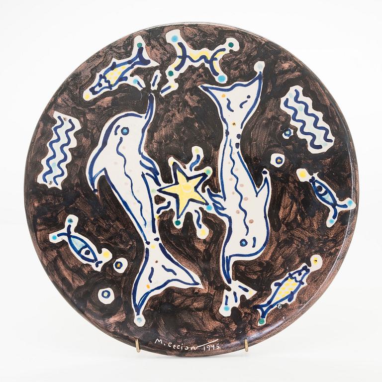 Marco Cecioni, A ceramic plate, signed M. Cecioni and dated -95.