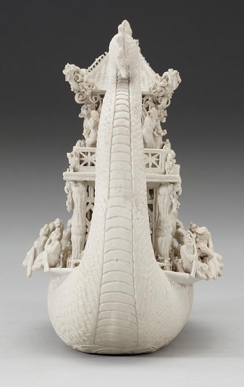 A white bisciut Dragon Boat, 19th Century.