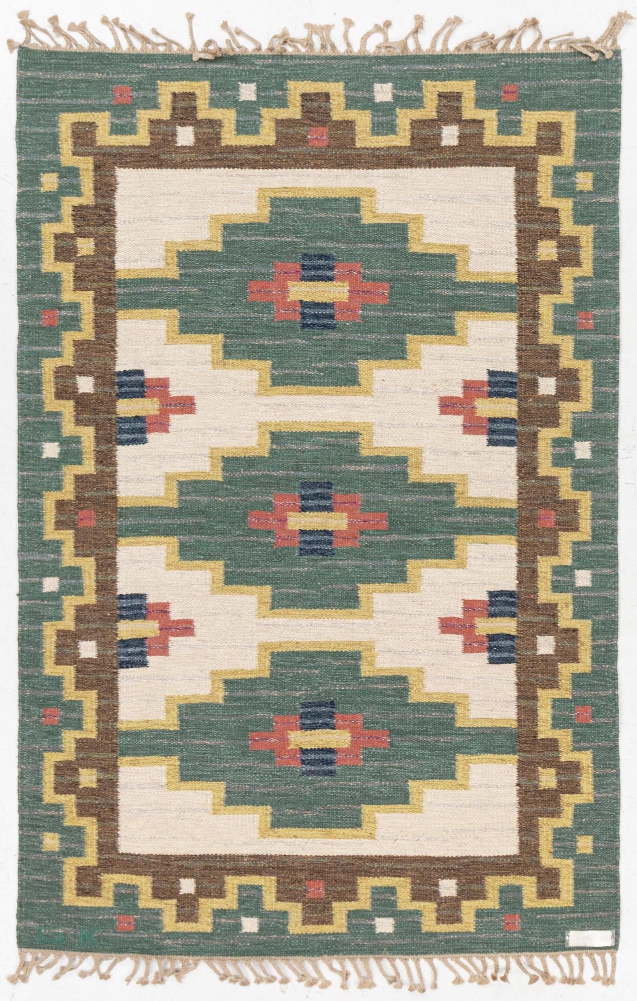 Rug, flat weave, signed GK, approx. 202 x 136 cm.