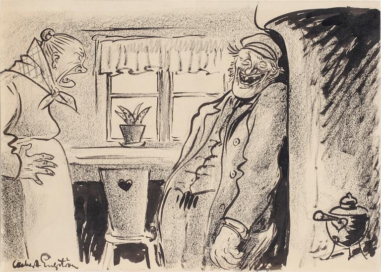 ALBERT ENGSTRÖM, Tuschteckning, signerad.